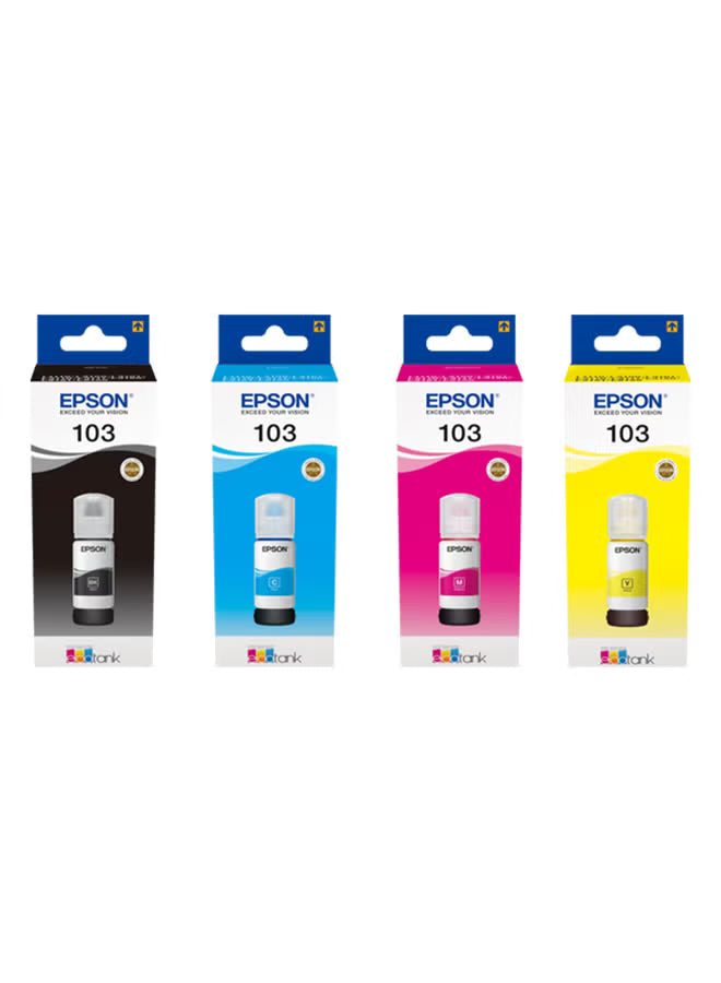 Pack of 4 Epson 103 Ink Bottle Set Black, Cyan, Yellow & Magenta
