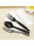 Cutlery Pack Black (Fork,Spoon & Knife) – Disposable Wrapped Set (1 x 500 Pieces)