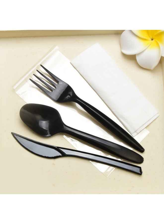 Cutlery Pack Black (Fork,Spoon & Knife) – Disposable Wrapped Set (1 x 500 Pieces)