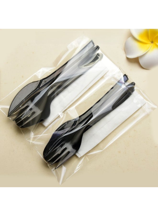 Cutlery Pack Black (Fork,Spoon & Knife) – Disposable Wrapped Set (1 x 500 Pieces)