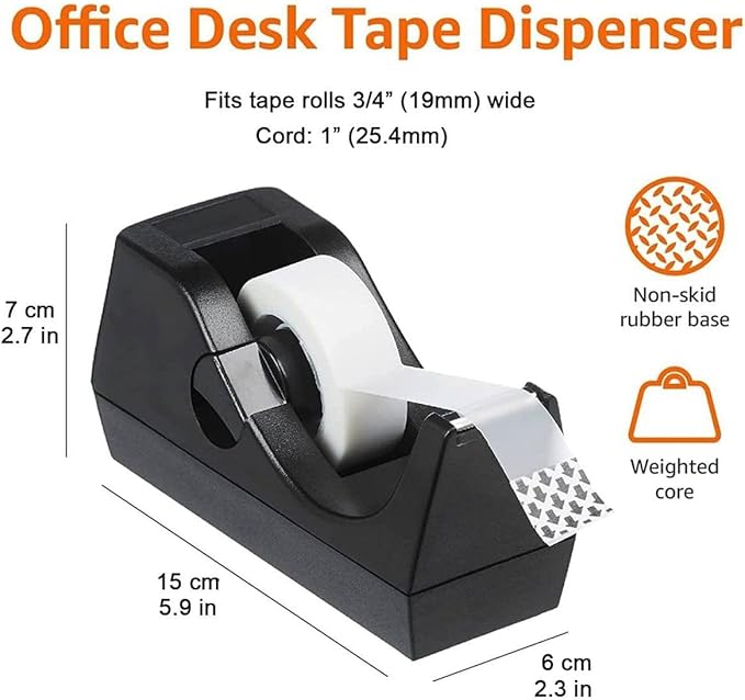Desk Tape Dispenser, Non-Skid Base Tape Roll Dispenser for School, Home, Office