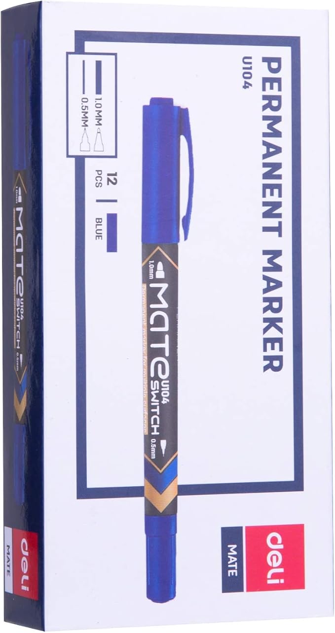 Deli Permanent Marker Low Odor Ink, Blue, EU10430, Pack Of 12