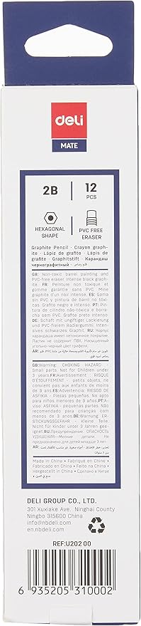 deli 2B Graphite Pencil with Eraser 12 Pieces, Dark Blue