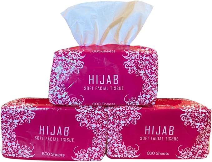 HIJAB Facial Tissue, Ultra-Soft Pack Of 30 Nylon Facial Tissue (600x2) Ply Soft Fluffy Tissue For All Skin.