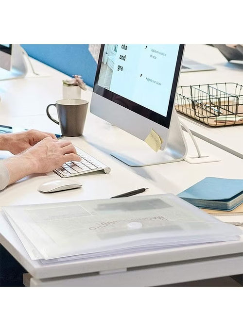 30 Pieces A4 Document Bags with Snap Button Closure, Clear Plastic Poly Envelopes Organizers