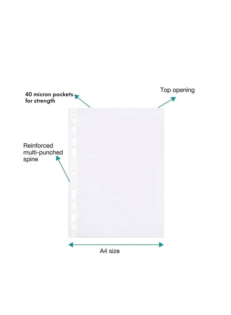 100 Piece Plastic Punched Pockets A4 Clear Sheet Protectors