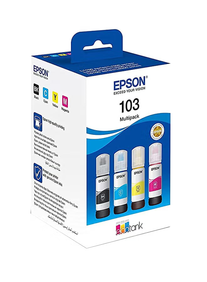 Pack of 4 Epson 103 Ink Bottle Set Black, Cyan, Yellow & Magenta