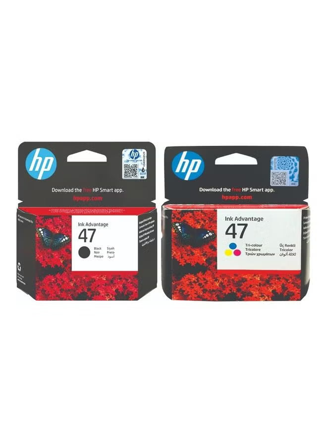 Pack of 2 HP 47 Original Ink Advantage Cartridge (6ZD61AE + 6ZD21AE) Black/Tricolor