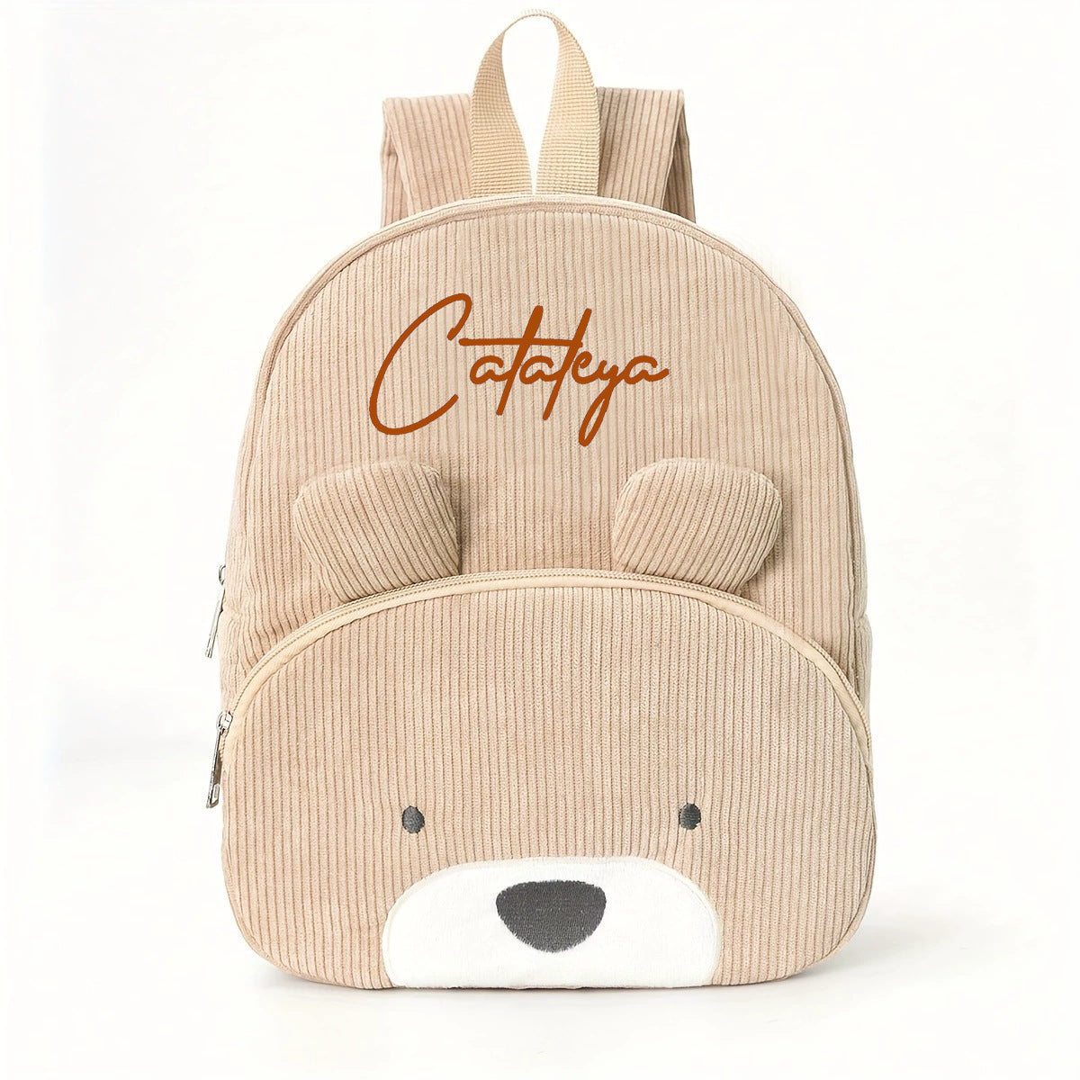 Embroidered Cute Bear Backpack Corduroy Student Schoolbag Large Capacity Casual Backpack
