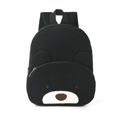 Embroidered Cute Bear Backpack Corduroy Student Schoolbag Large Capacity Casual Backpack