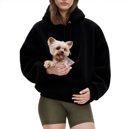 Pure Color Hooded Plush Pet Pocket Loose Pullover Sweatshirt For Women