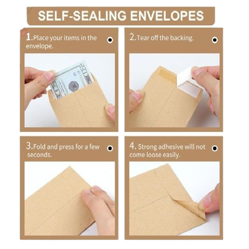 Deluxe Brown Peel & Seal Envelope 9"(L) x 4"(W), Pack of 50 pcs, 80gsm