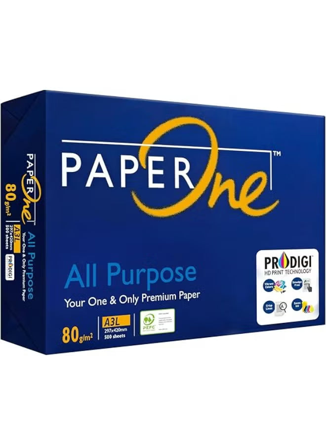 Paper One™ All Purpose Premium Copy Paper, 80 GSM, A3 Size, 500 sheets ream