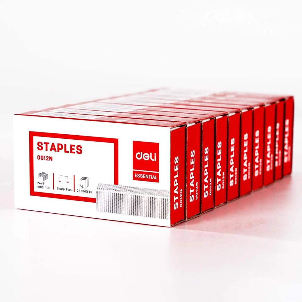 Deli 10,000 Staples, Fits 25, 40 and 60 Sheet 24/6-Small, 10 Boxes