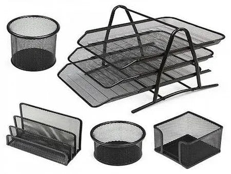 Generic 5-Piece Metal Mesh Desk Organizer Set -Black