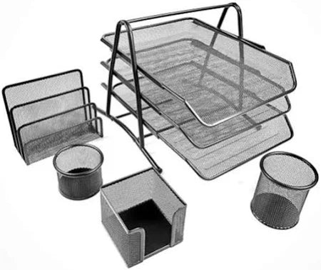 Generic 5-Piece Metal Mesh Desk Organizer Set -Black