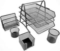 Generic 5-Piece Metal Mesh Desk Organizer Set -Black